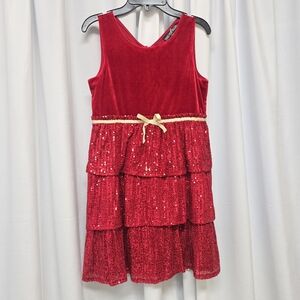Three pink hearts red dress